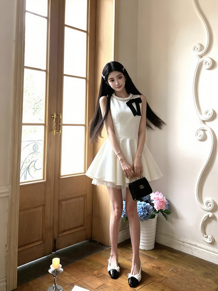 【dress】リボン付きノースリーブAラインワンピース Q8753