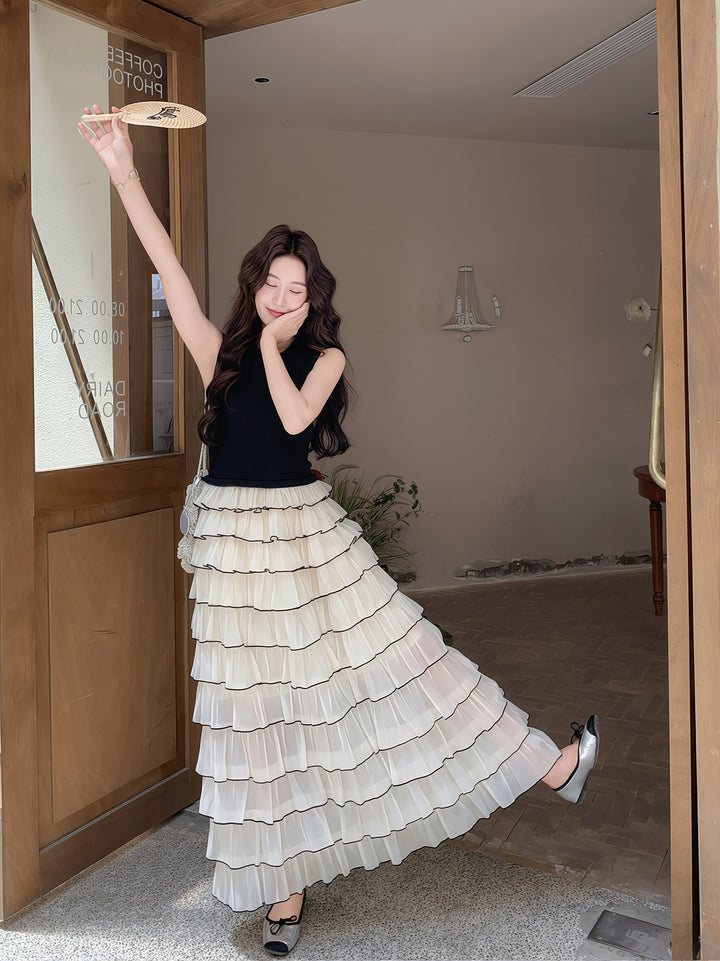 【dress】ノースリーブロングティアードワンピース Q8810