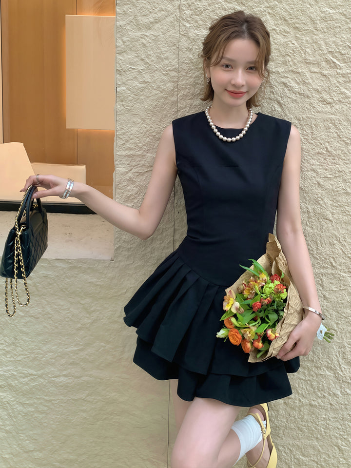 【dress】ノースリーブAラインティアードワンピース Q8812