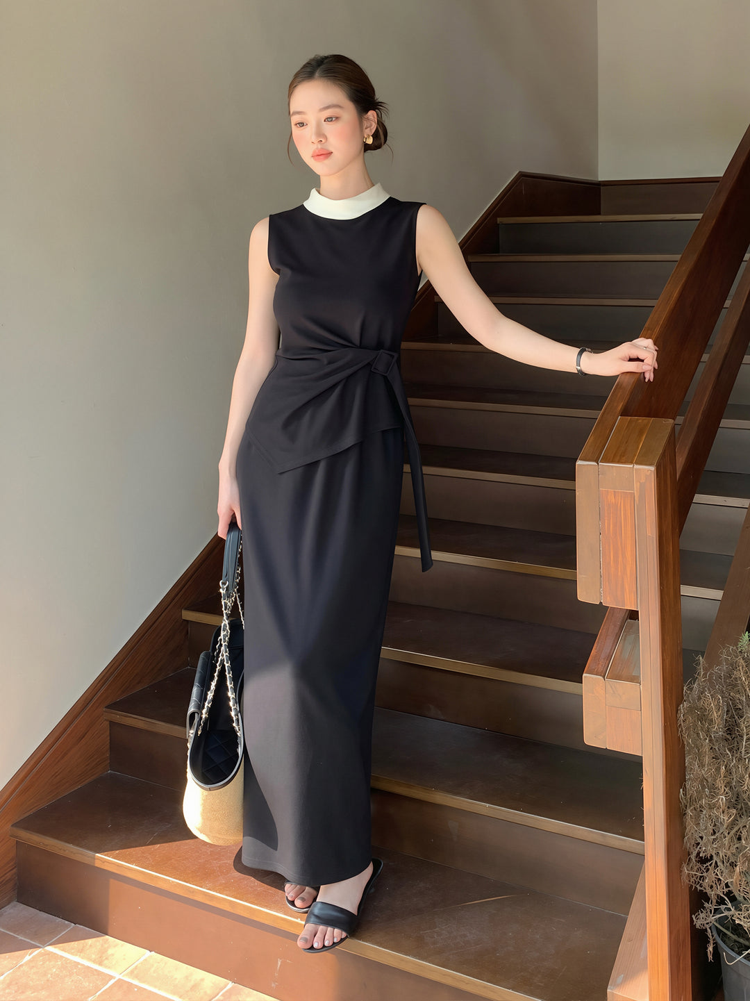 【tops】イレヘムノースリーブ配色トップス Q8750
