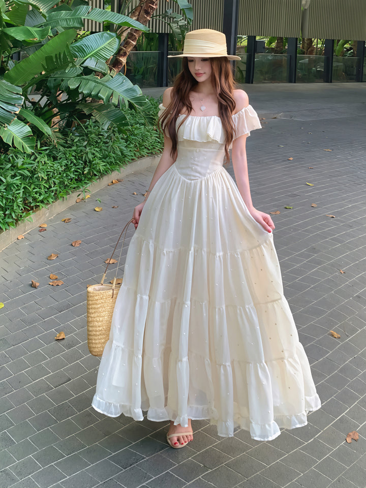 【dress】オフショルフリルロングワンピース Q8647