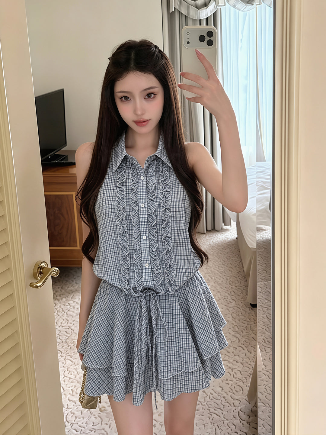 【dress】ギャザーフリルノースリーブワンピース Q8821