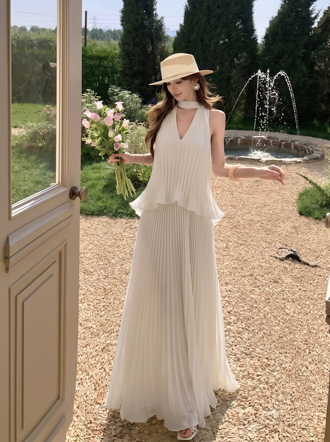 【dress】ノースリーブロングワンピース Q8729