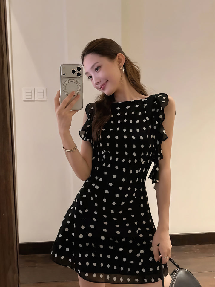 【dress】ノースリーブドット柄ワンピース Q8710