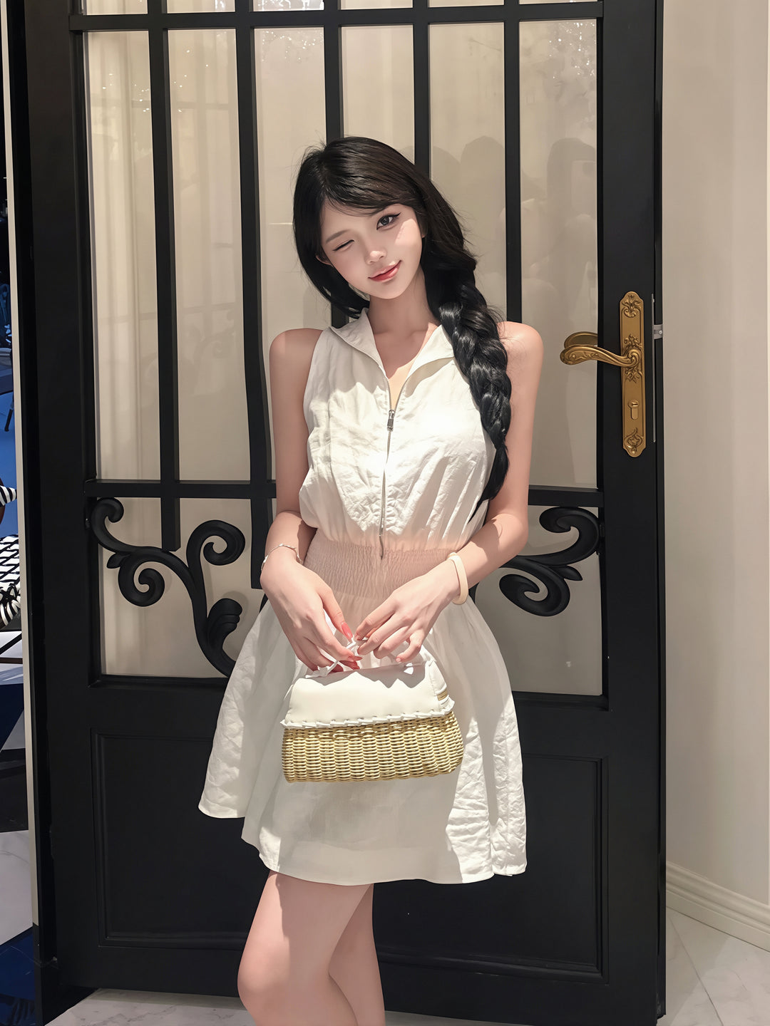 【dress】ノースリーブポロネックワンピース Q8864
