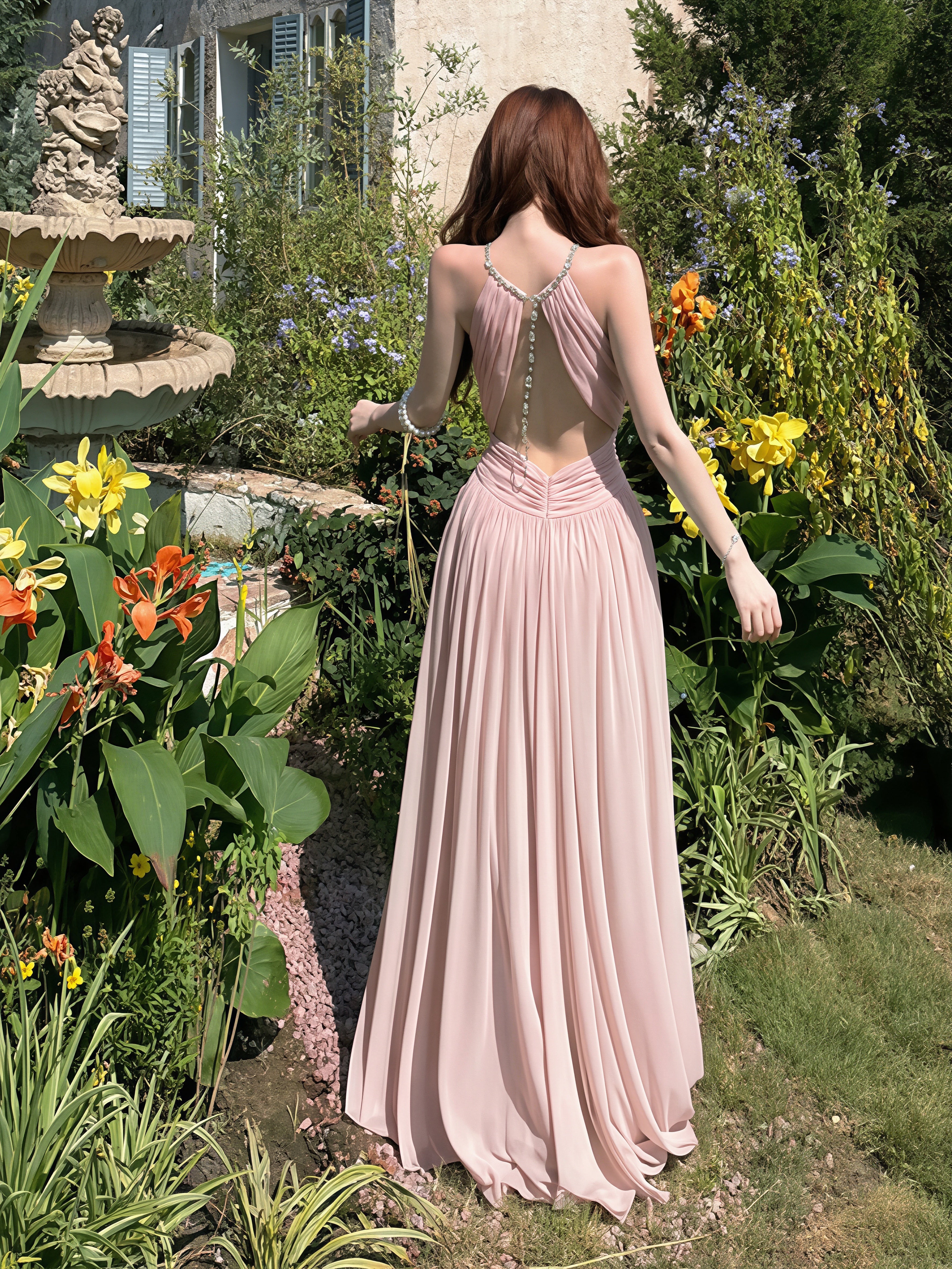 dress】ノースリーブバックオーポンロングワンピース Q8865 – NANASTYLE