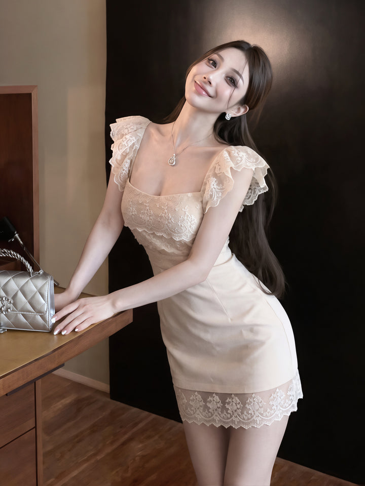 【dress】フラッタースリーブレースワンピース Q8778