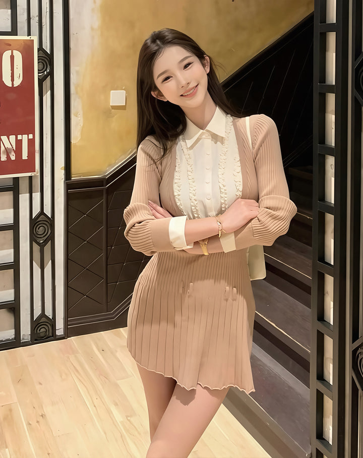 【dress】ニットドッキングフェイクレイヤードワンピース Q8994