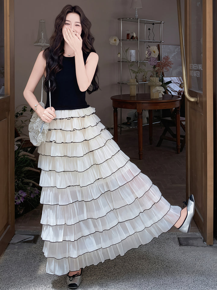【dress】ノースリーブロングティアードワンピース Q8810