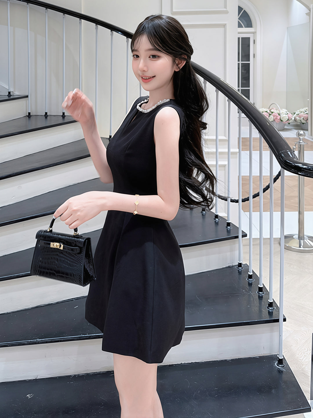 【dress】ラインストーンノースリーブワンピース Q8761