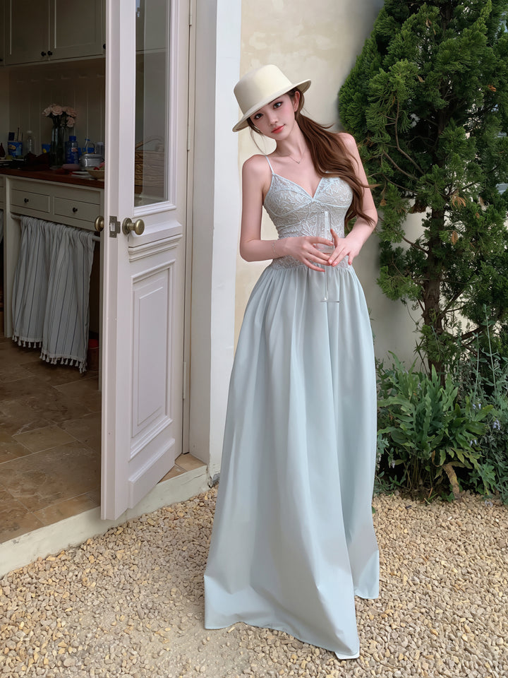 【dress】レースドッキングロングキャミワンピース Q8648