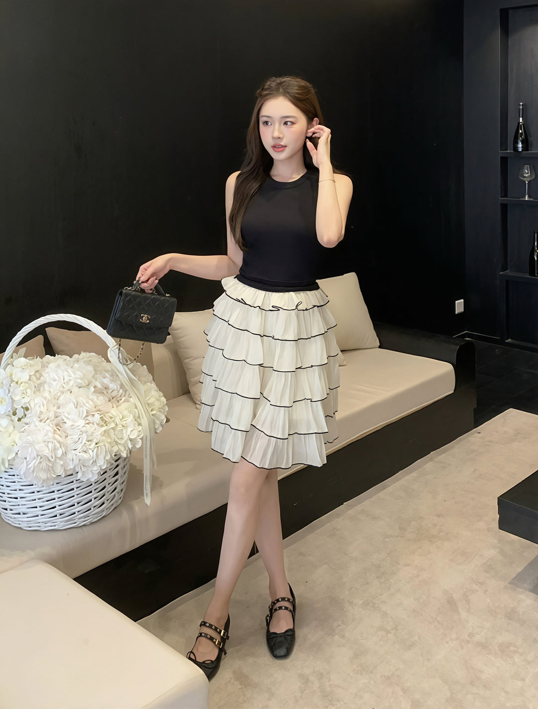 【dress】ノースリーブミニティアードワンピース Q8811
