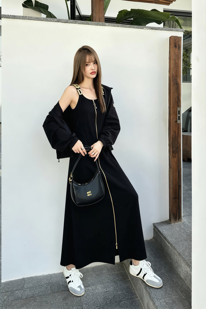 【dress】Wジップロングベストワンピース Q8924