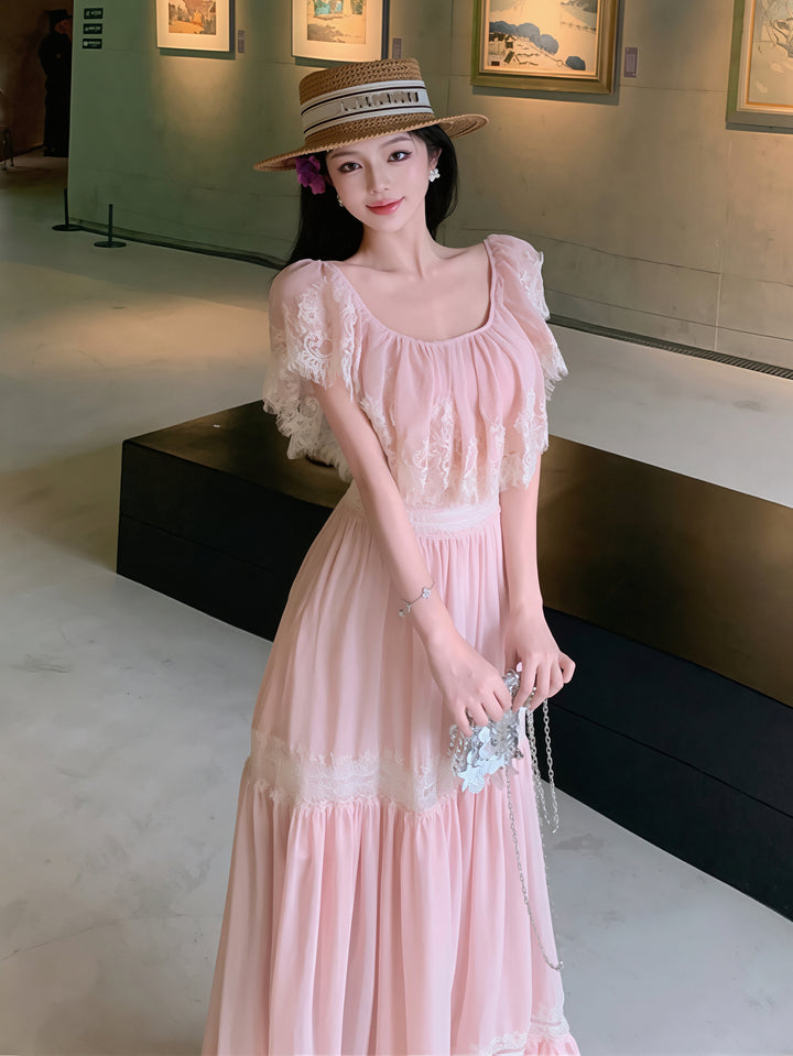 【dress】レースドッキングロングワンピース Q8717