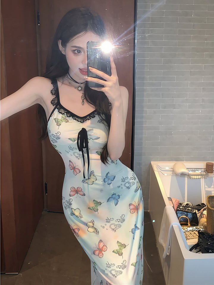 【dress】レースドッキングロングキャミワンピース Q8799