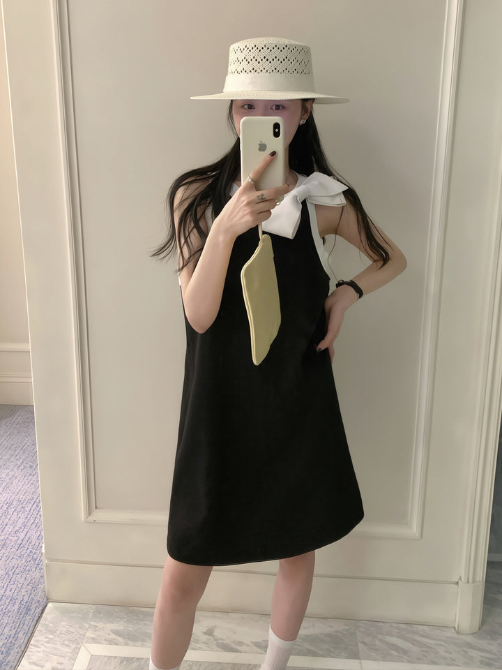 【dress】リボン付きノースリーブワンピース Q8876
