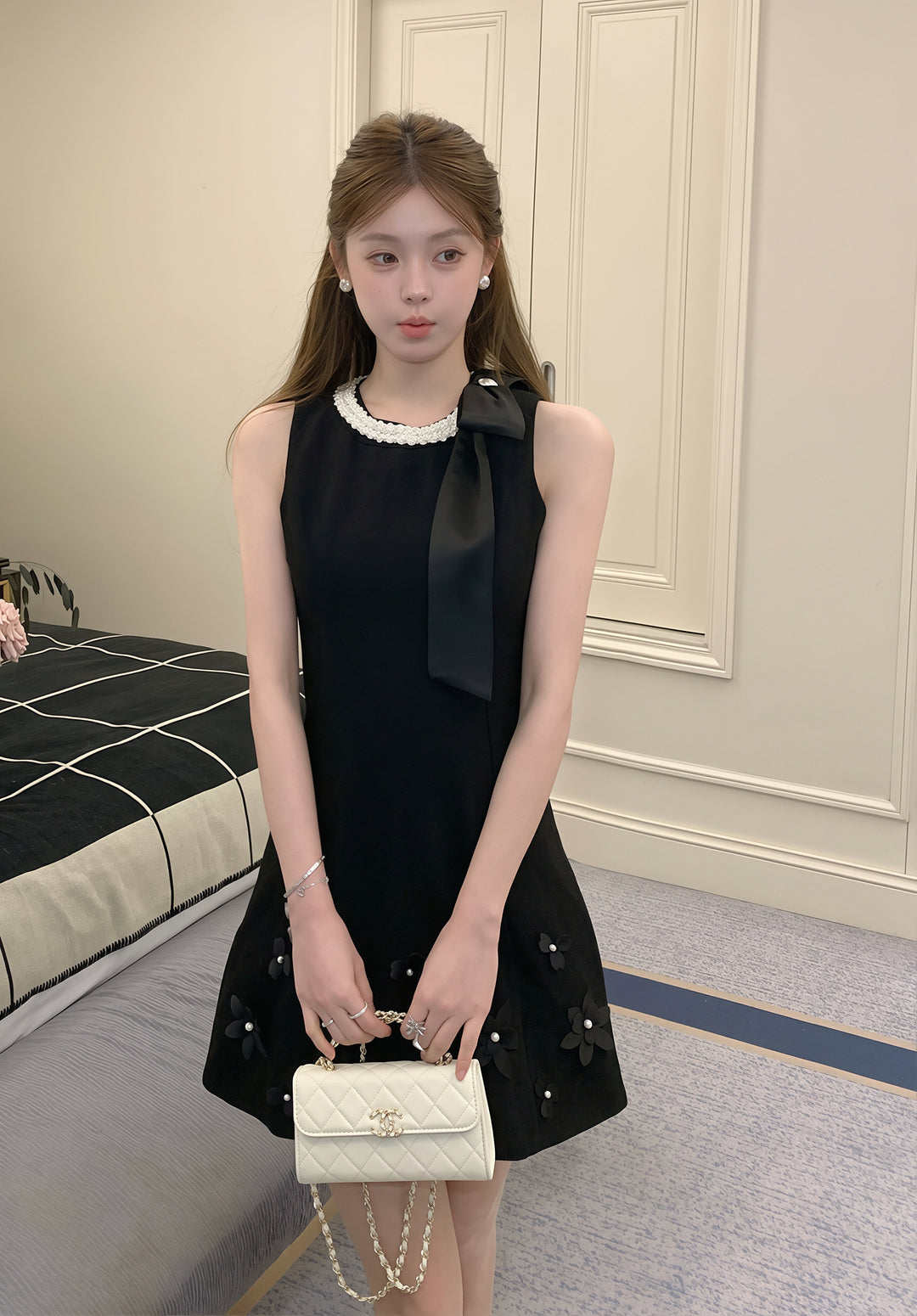 【dress】パール付きノースリーブワンピース Q8818