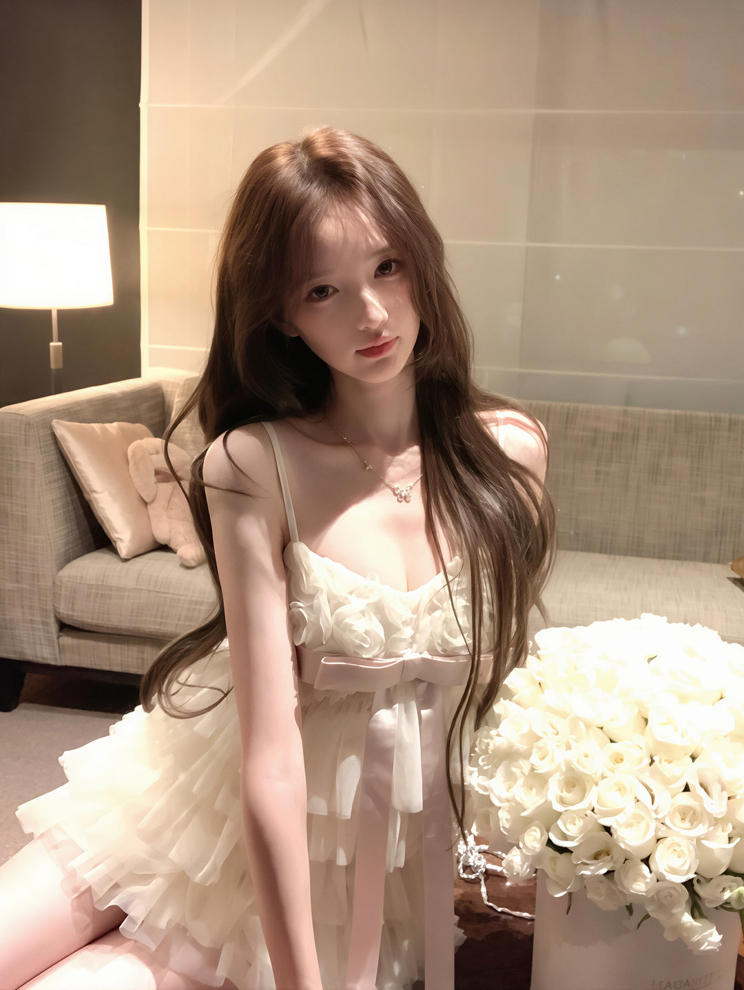 【dress】リボン付きティアードキャミワンピース Q8879