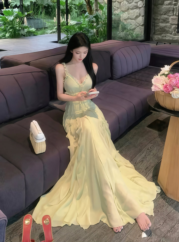 【dress】ギャザーフリルバックオーポンキャミワンピース Q8701
