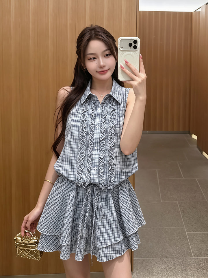 【dress】ギャザーフリルノースリーブワンピース Q8821