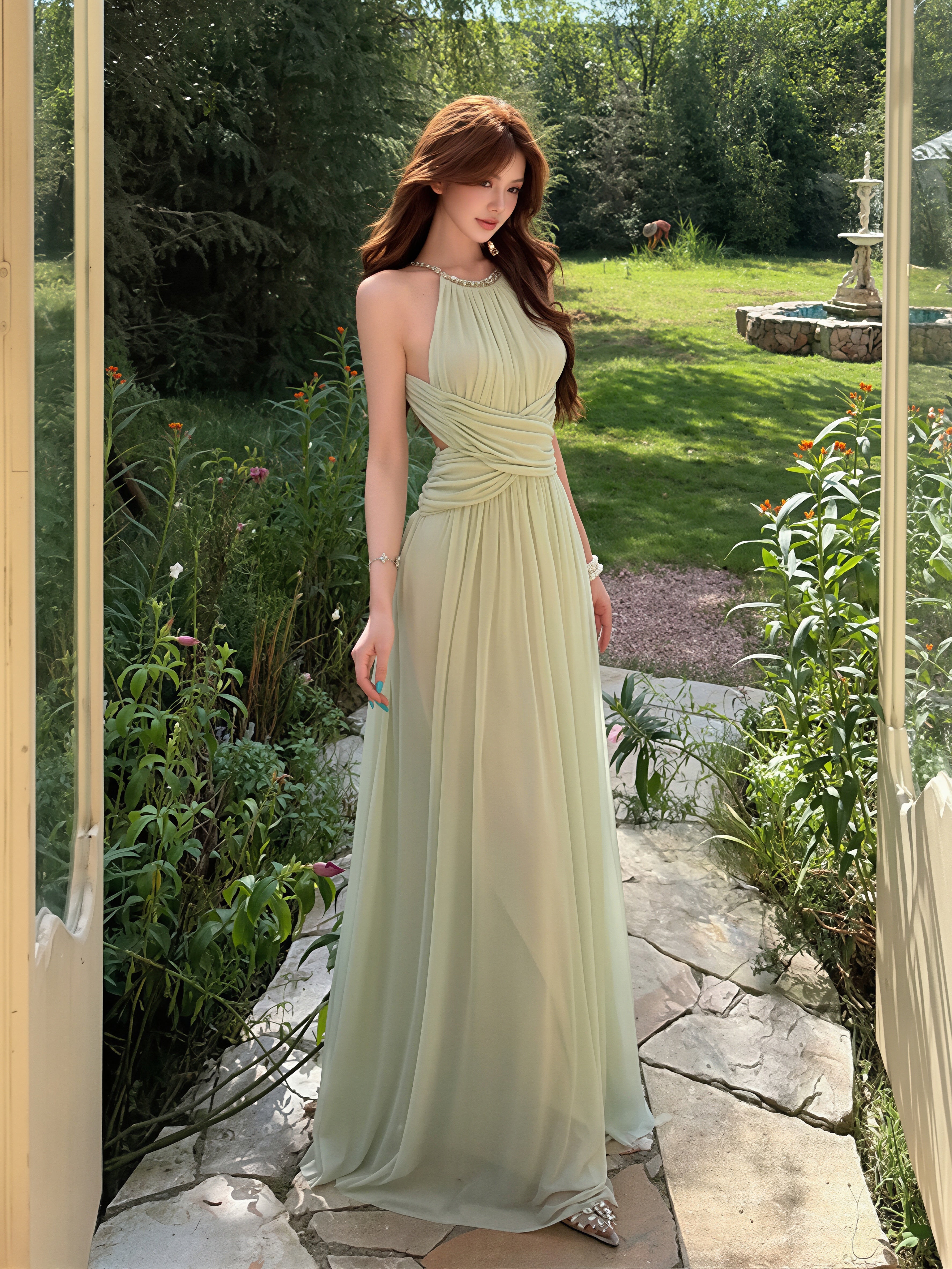 dress】ノースリーブバックオーポンロングワンピース Q8865 – NANASTYLE