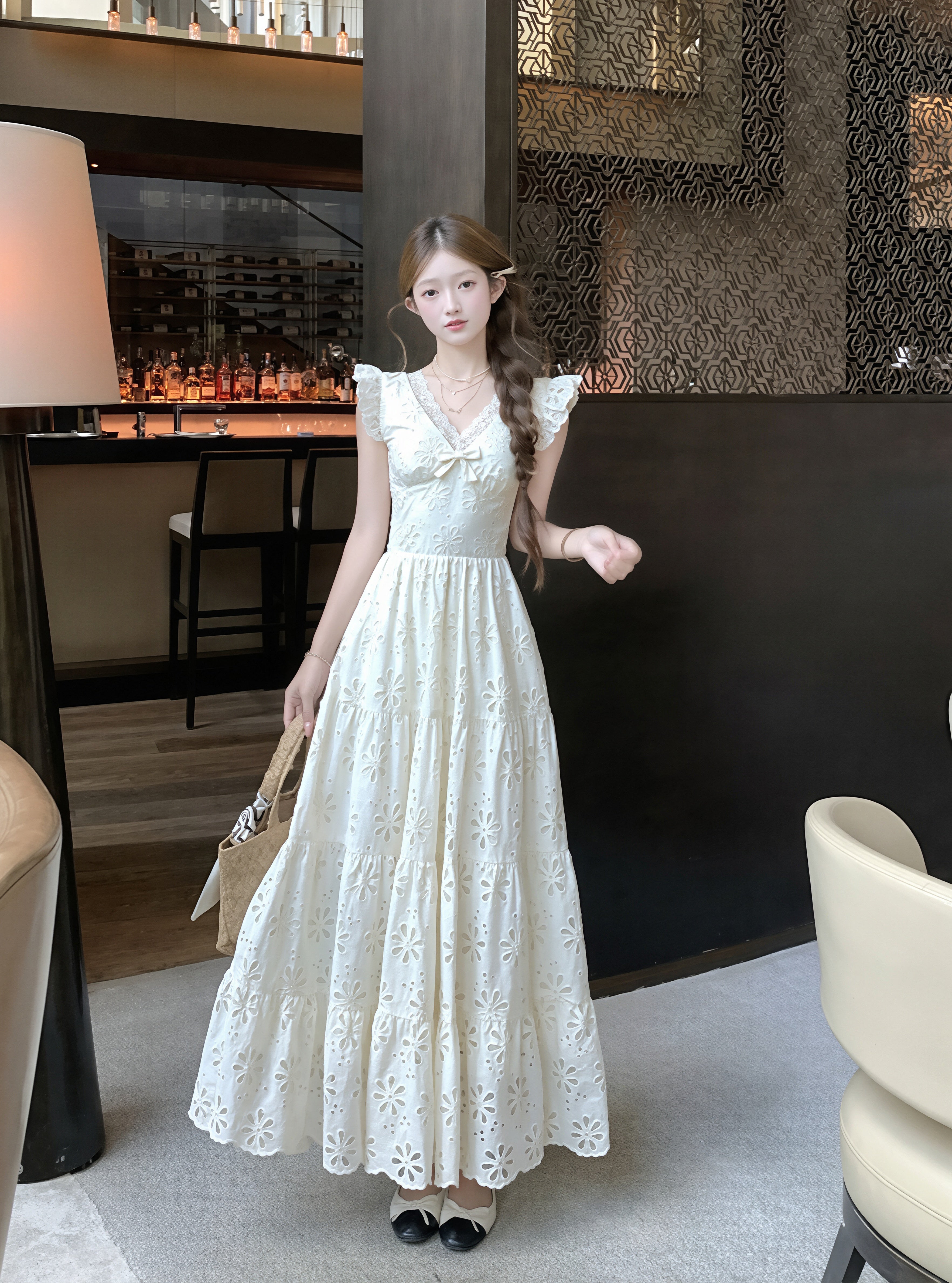 dress】フラッタースリーブロングレースワンピース Q8819 – NANASTYLE