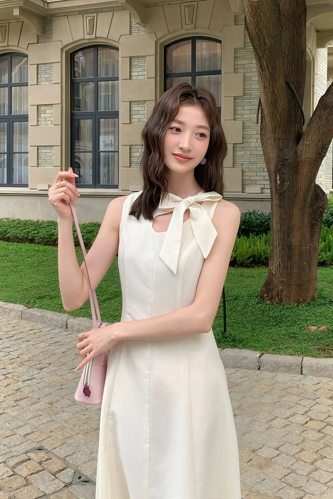 【dress】リボン付きロングワンピース Q8765
