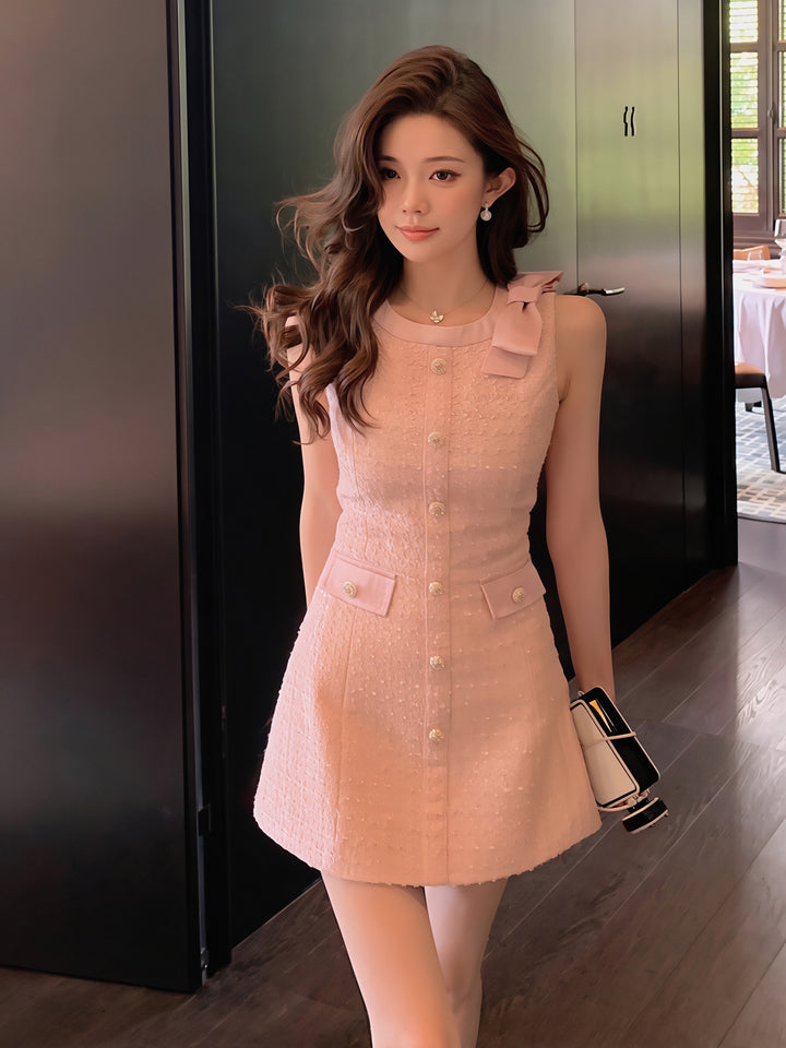 【dress】リボン付きノースリーブワンピース Q8817