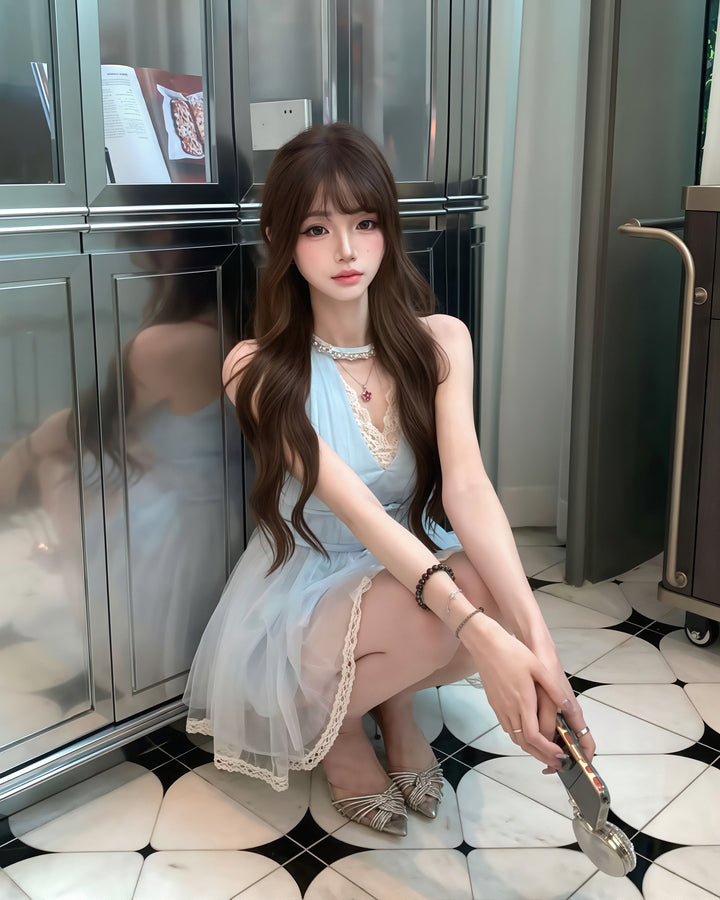 【dress】ラインストーン付きレースドッキングワンピース Q8935