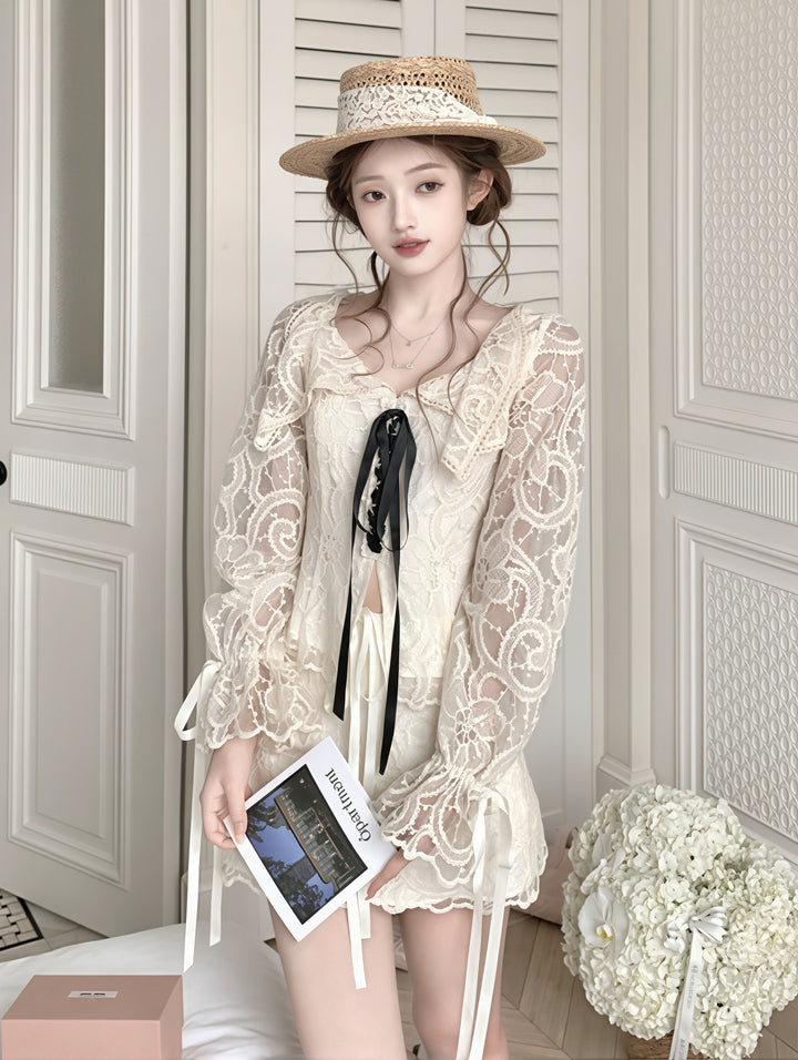 【set】レーストップス×ミニスカートセット Q8887