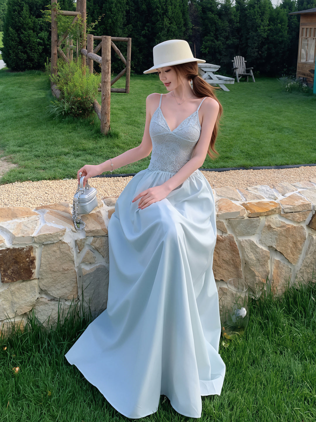 【dress】レースドッキングロングキャミワンピース Q8648