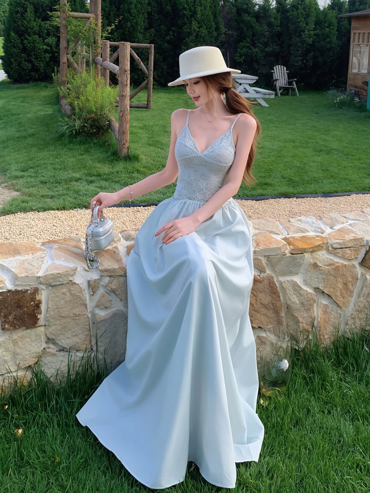 【dress】レースドッキングロングキャミワンピース Q8648