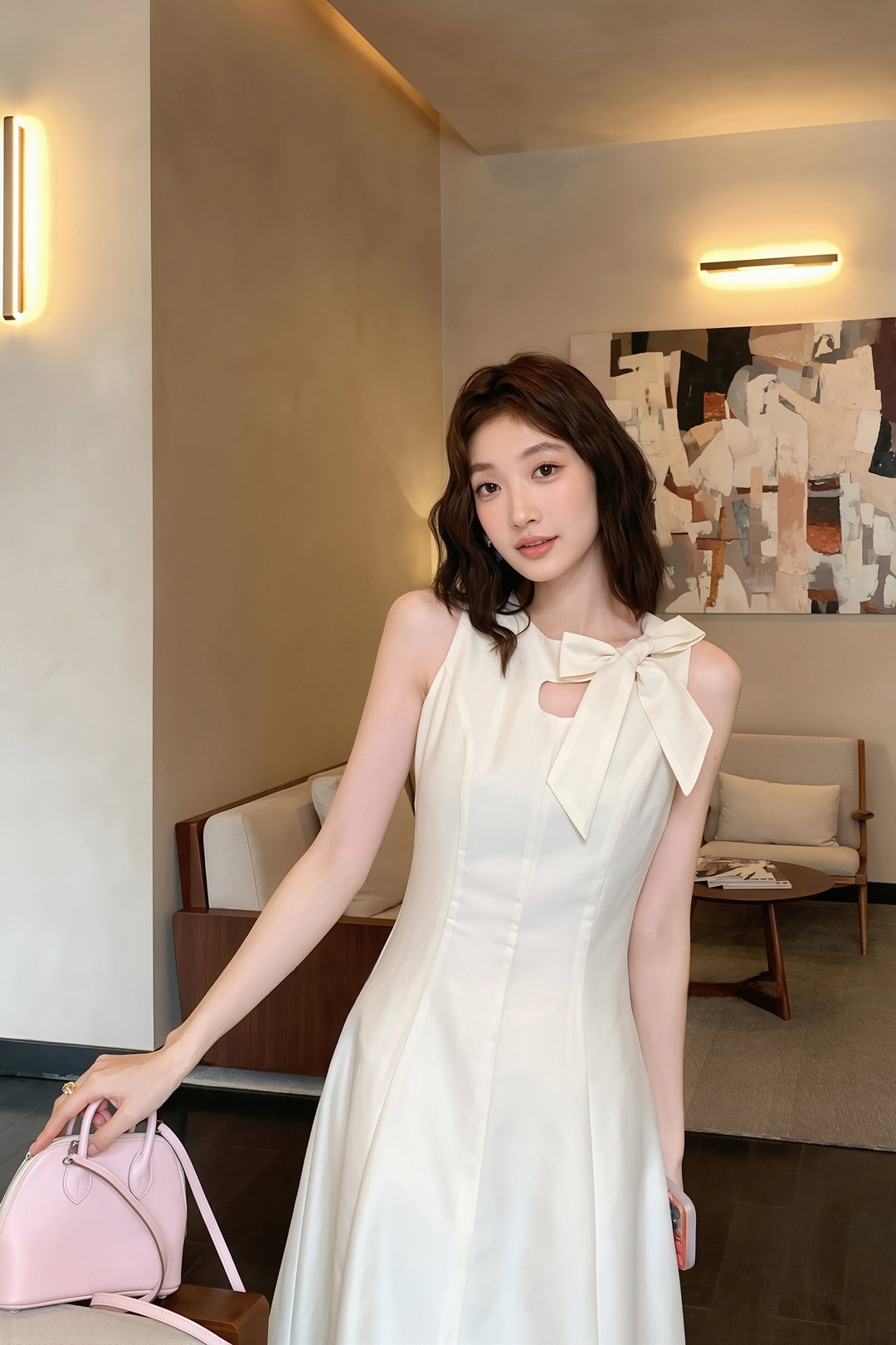 【dress】リボン付きロングワンピース Q8765