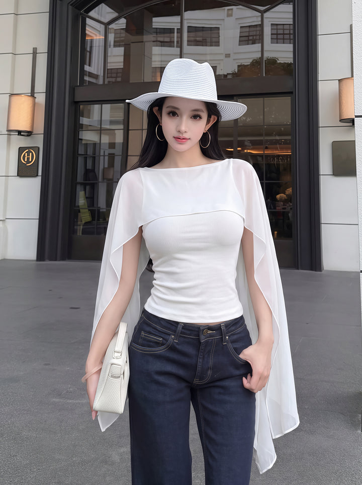 【tops】チュールドッキングケープトップス Q8832