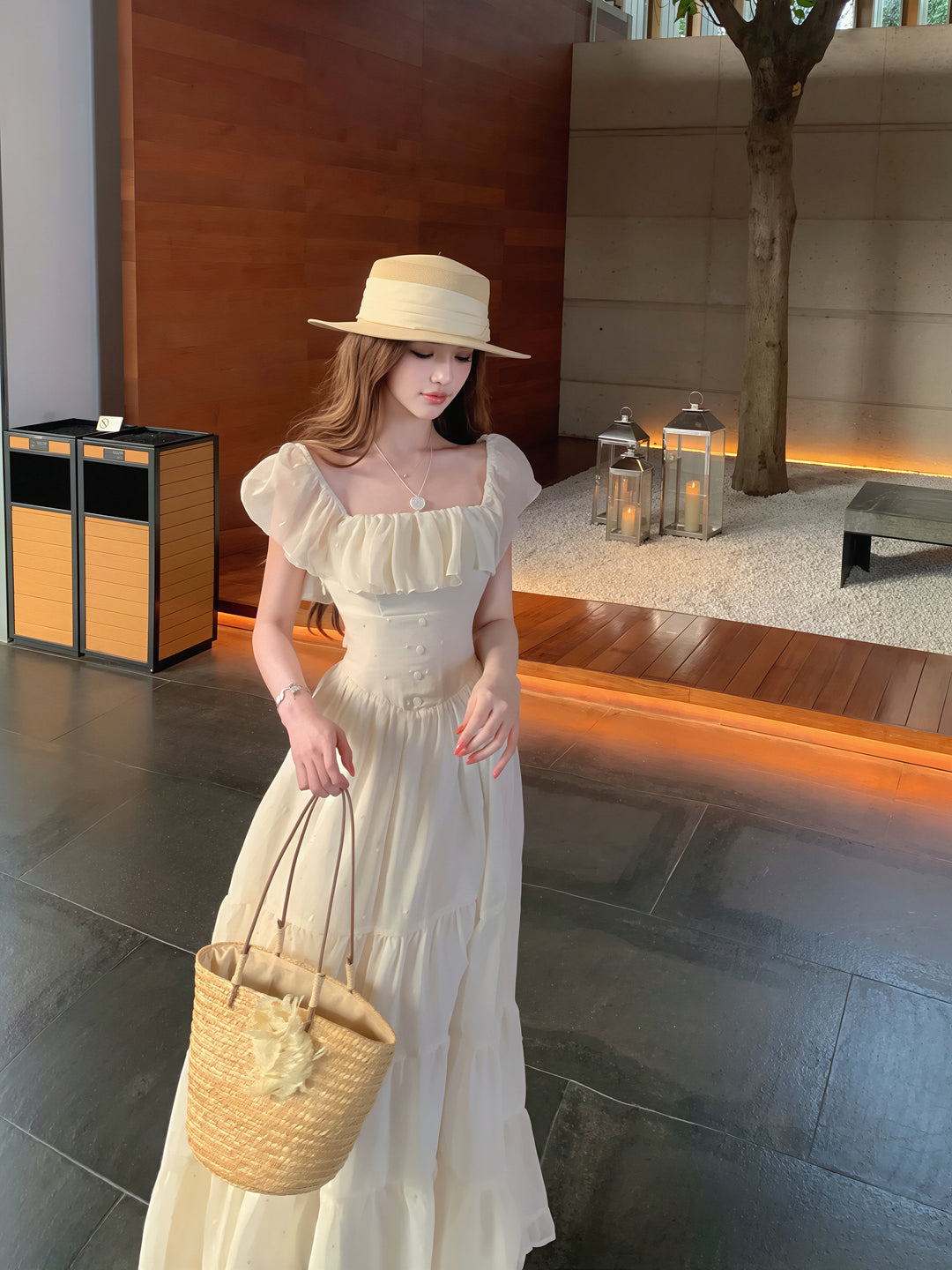 【dress】オフショルフリルロングワンピース Q8647