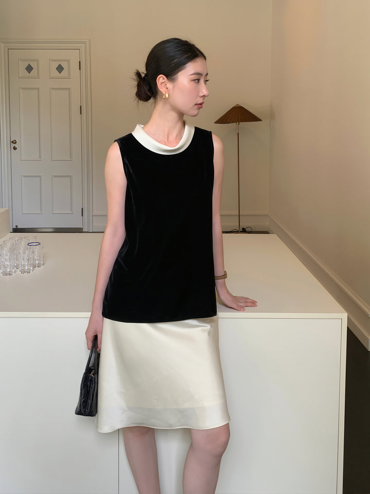 【tops】ベルベットノースリーブ配色トップス Q8751
