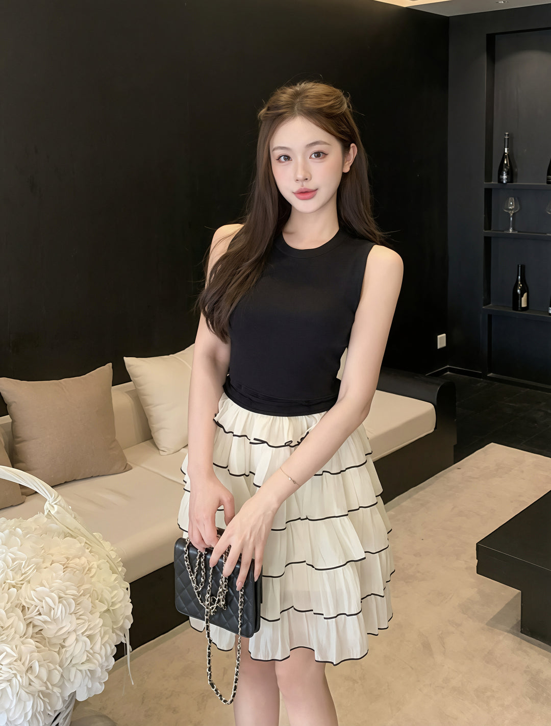 【dress】ノースリーブミニティアードワンピース Q8811