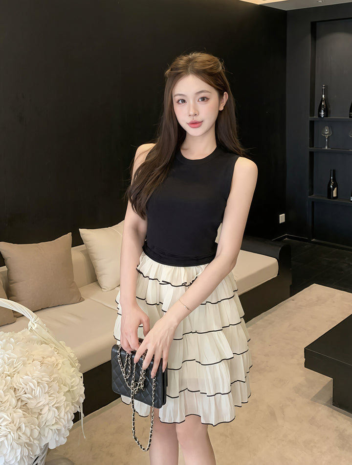 【dress】ノースリーブミニティアードワンピース Q8811