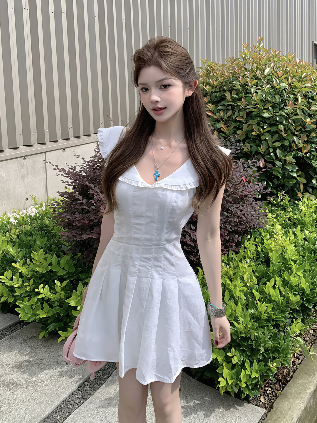 【dress】ヘアリボン付きピーターパンカラーワンピース Q8855