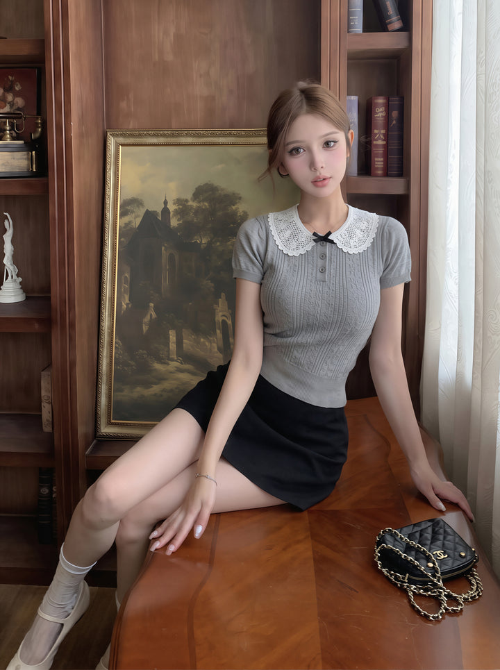 【tops】ピーターパンカラーニットトップス Q8836