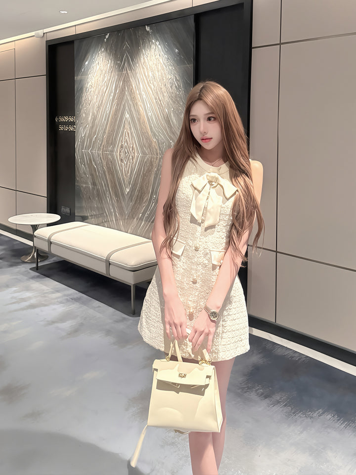 【dress】リボン付きノースリーブワンピース Q8817