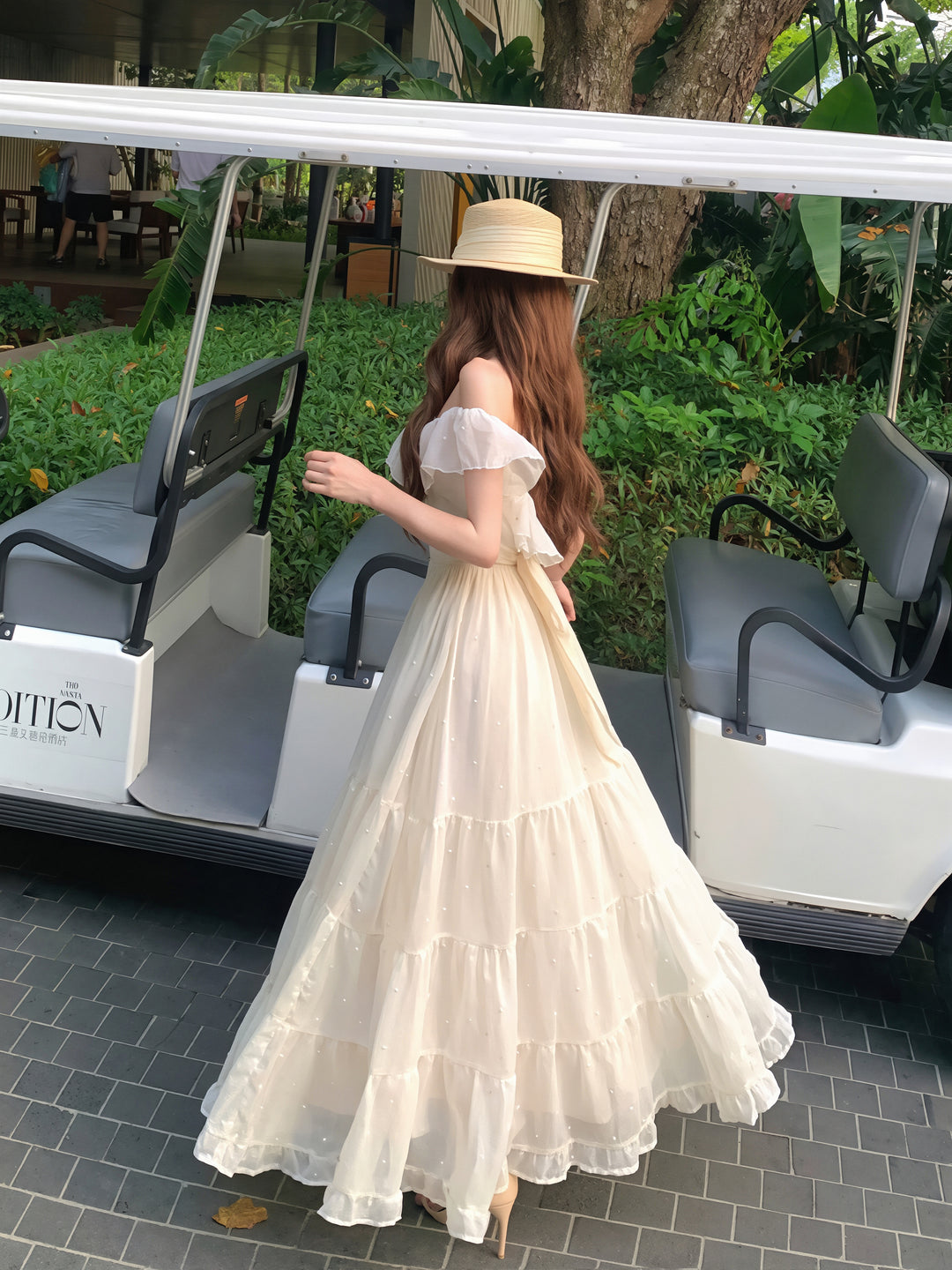【dress】オフショルフリルロングワンピース Q8647