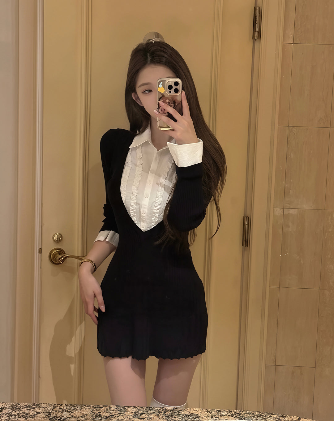 【dress】ニットドッキングフェイクレイヤードワンピース Q8994