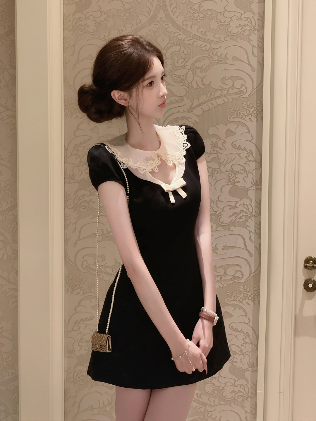 【dress】レースピーターパンカラーワンピース Q8880