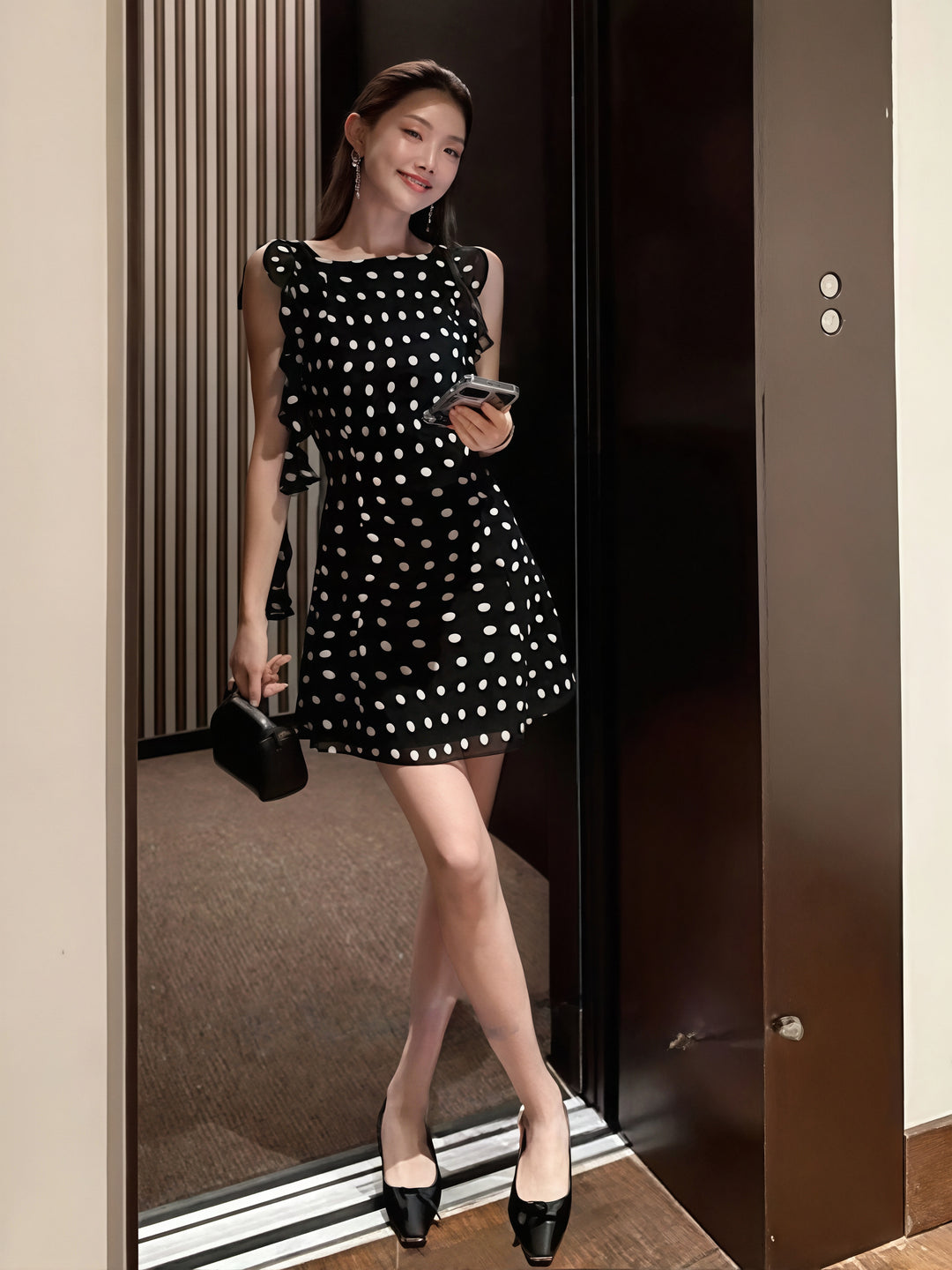 【dress】ノースリーブドット柄ワンピース Q8710