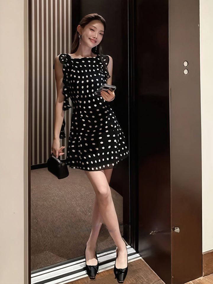 【dress】ノースリーブドット柄ワンピース Q8710