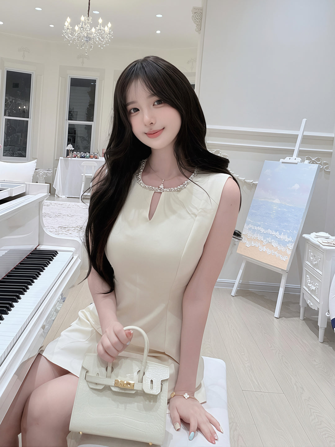 【dress】ラインストーンノースリーブワンピース Q8761