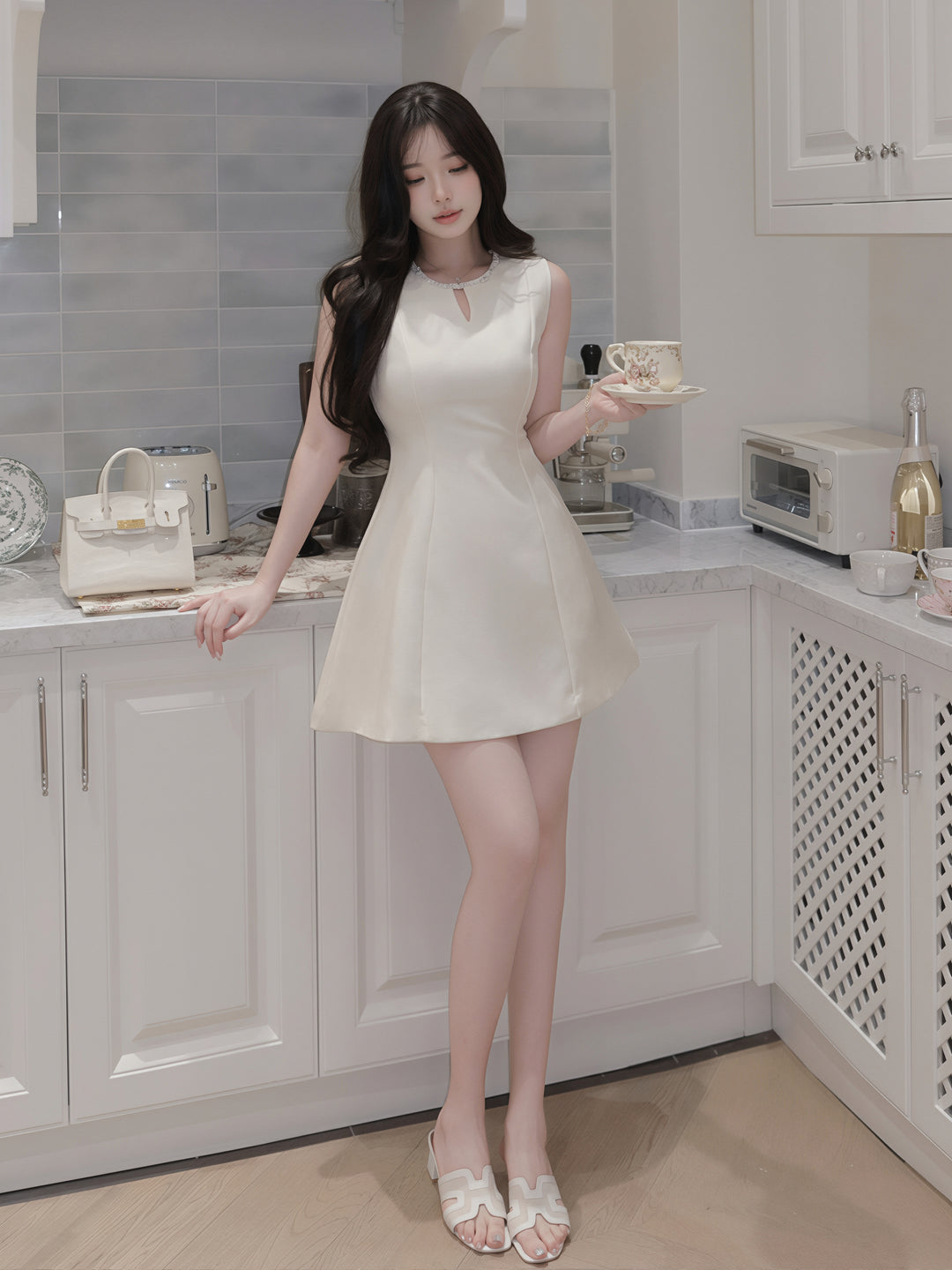 【dress】ラインストーンノースリーブワンピース Q8761