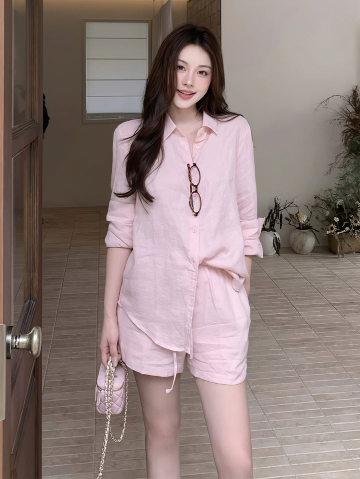 【set】シャツ×ショートパンツセット Q8780