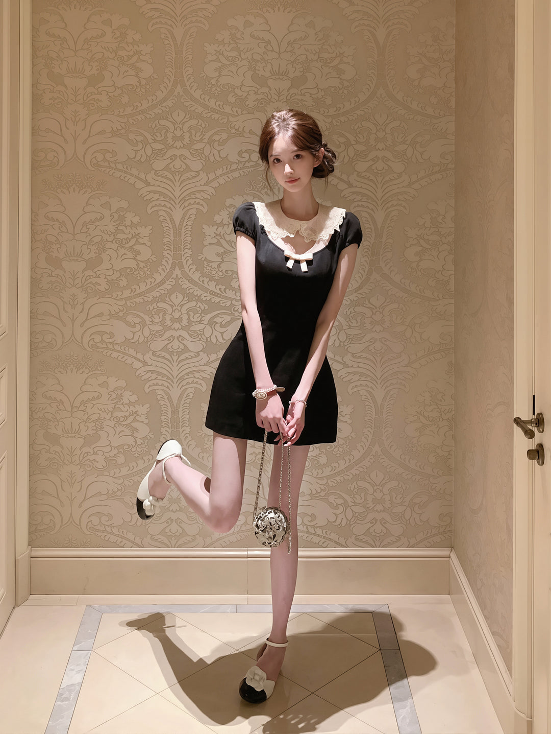 【dress】レースピーターパンカラーワンピース Q8880